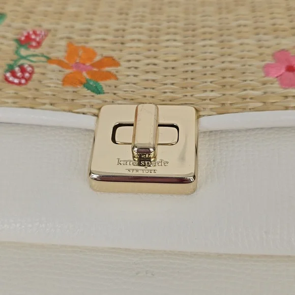 NEW Kate Spade Phoebe Embroidered Straw Flap Crossbody Shoulder Bag, Meringue - Picture 5 of 12